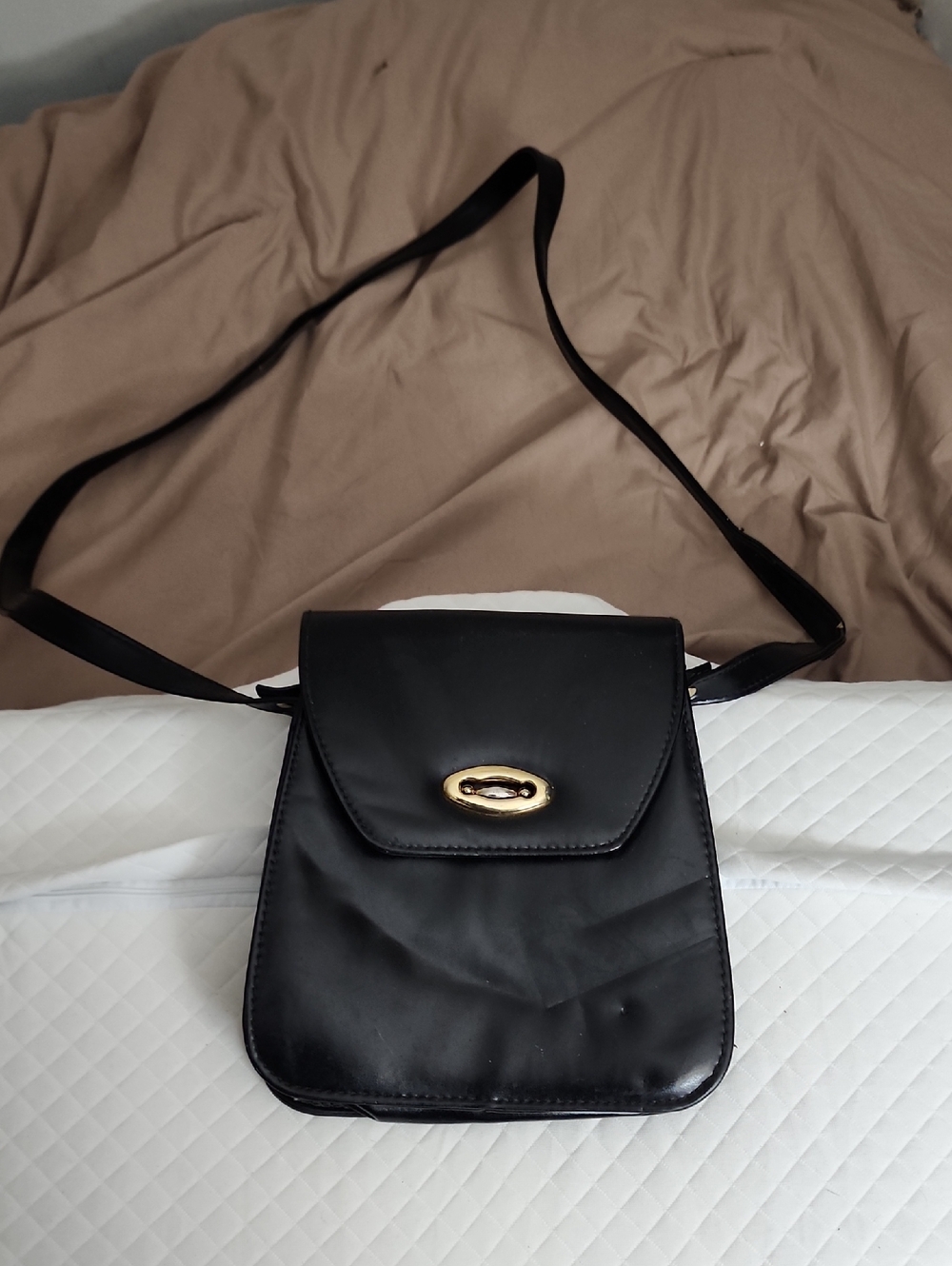 Black Crossbody Bag with Gold-Tone Hardware - Women